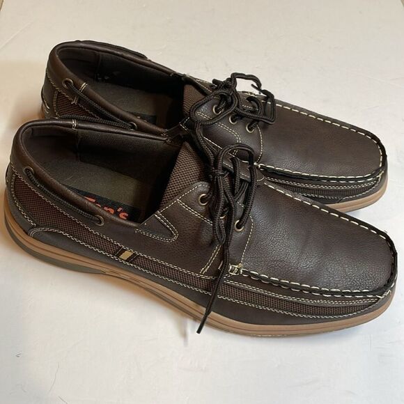 Tan’s by Transmith Leather Shoes men’s chocolate brown top siders. Size 11.5. - Picture 3 of 8